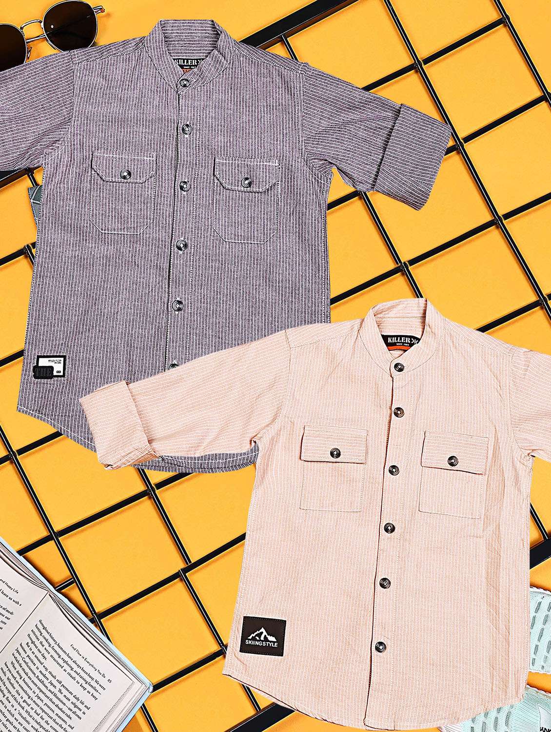 boys pack of 2 striped long sleeve casual shirt