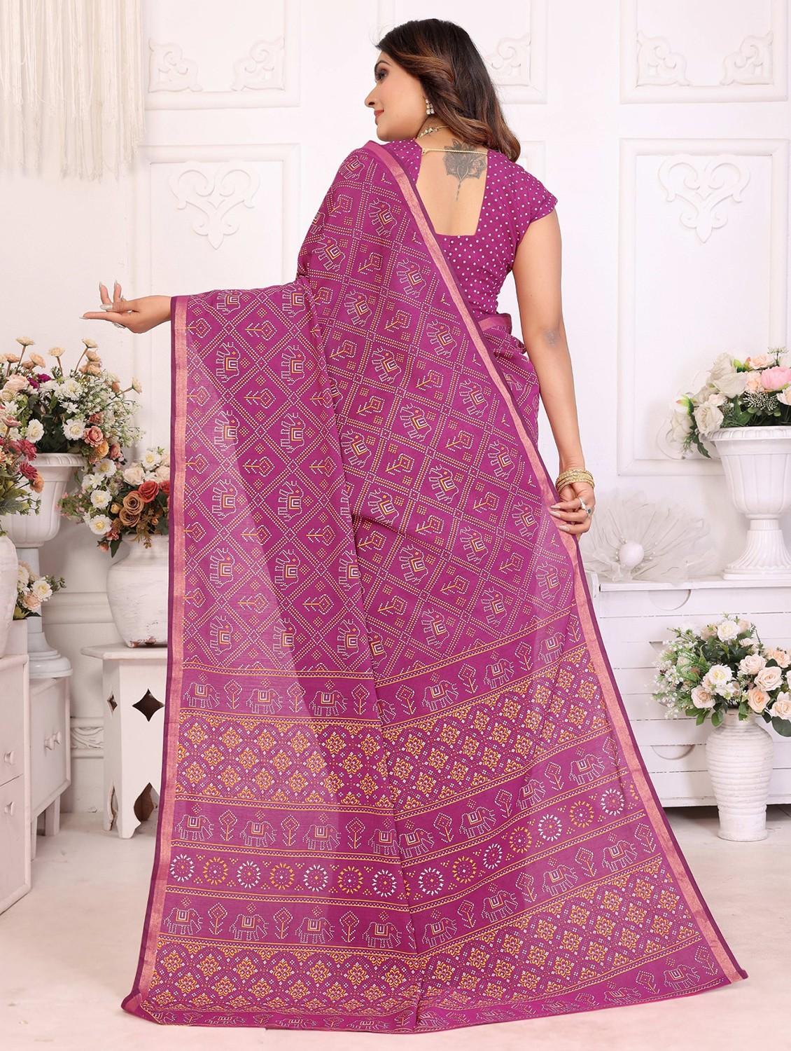 women bandhani printed saree with blouse - 21934979 - Standard Image - 2