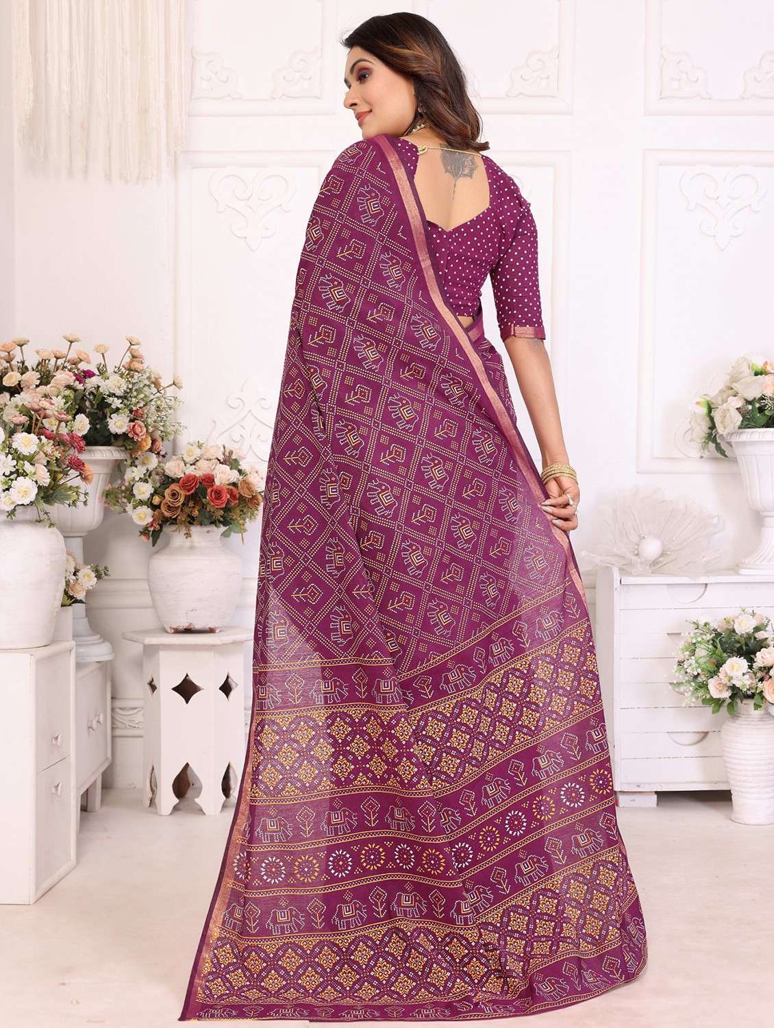 women bandhani printed saree with blouse - 21934980 -  Standard Image - 2