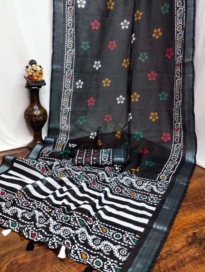 women black printed saree with blouse - 21935015 -  Standard Image - 2