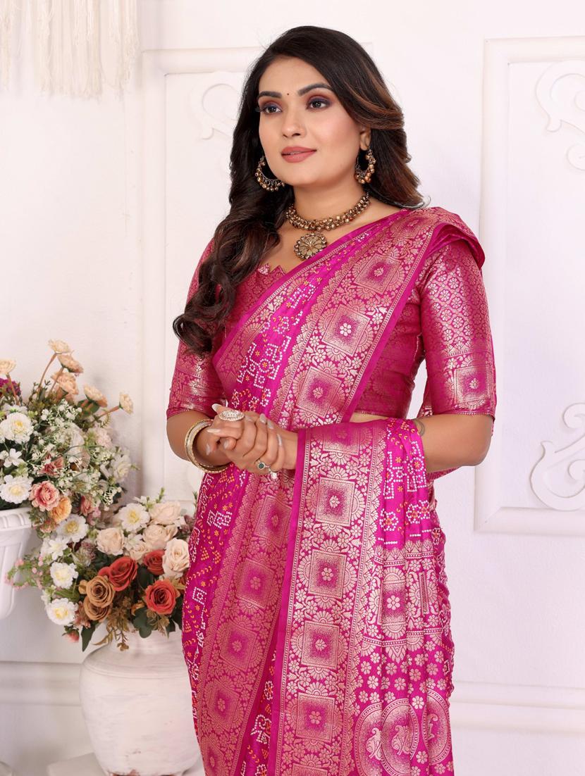 women bandhani bordered saree with blouse - 21935055 - Standard Image - 2