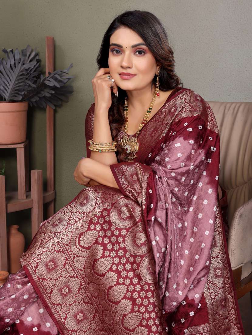 women bandhani bordered saree with blouse - 21935069 -  Standard Image - 2