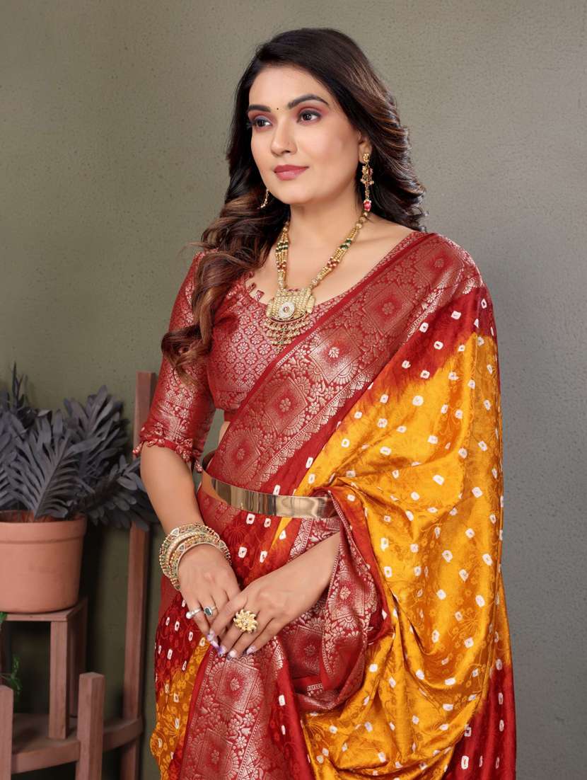 women bandhani bordered saree with blouse - 21935072 -  Standard Image - 2