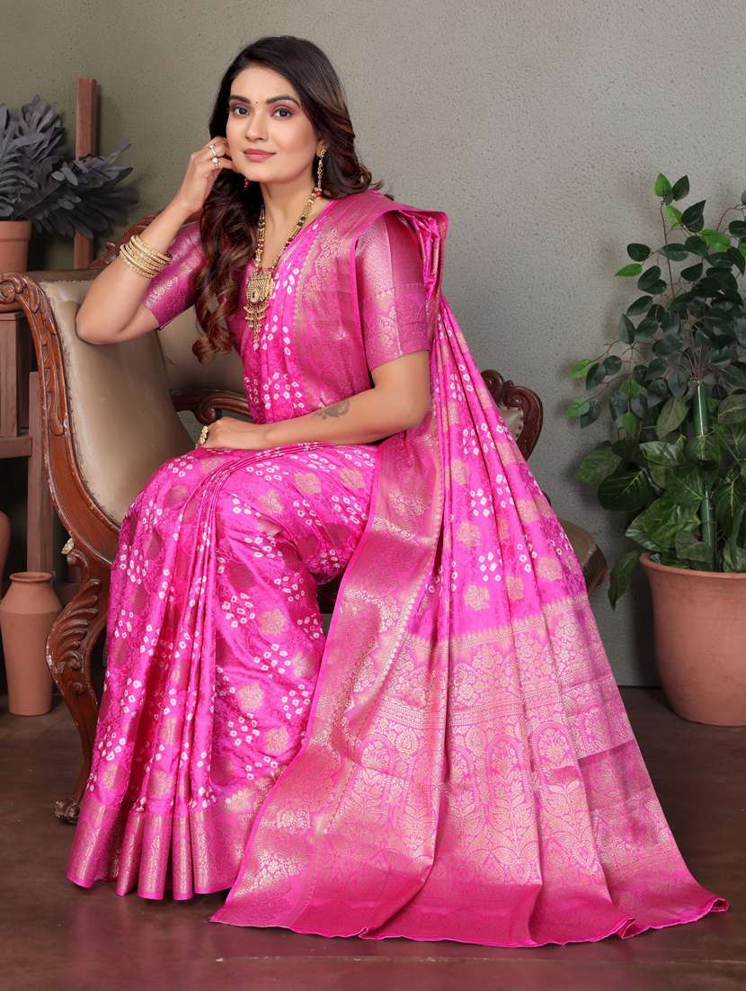 women bandhani bordered saree with blouse - 21935074 -  Standard Image - 2