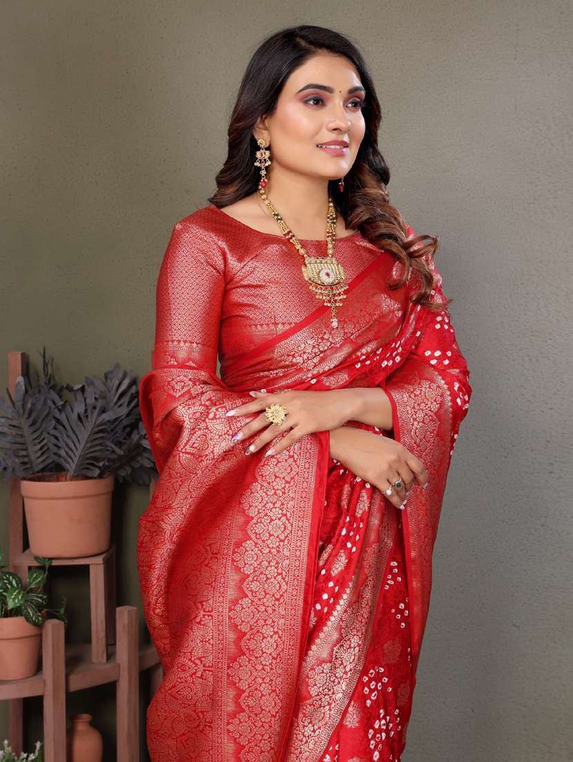 women bandhani bordered saree with blouse - 21935077 -  Standard Image - 2