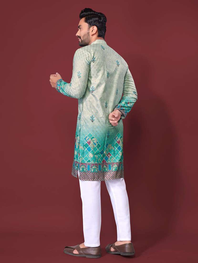 men embroidered mandarin neck long kurta - 21935094 -  Standard Image - 2