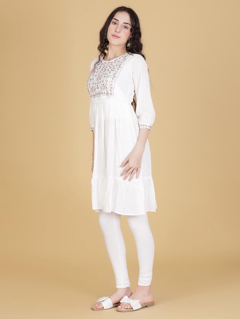 women embroidered three quarter sleeve flared kurta - 21935305 - Standard Image - 2
