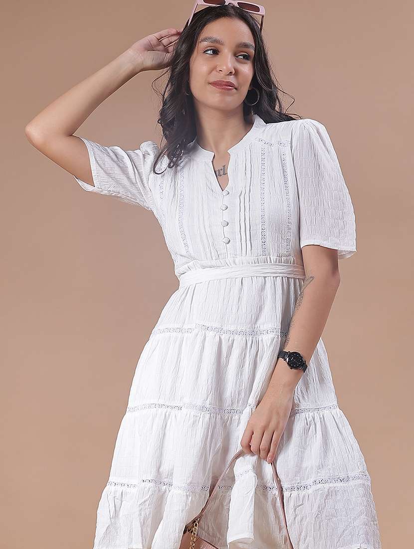 women solid puff sleeve tiered dress - 21935306 - Zoom Image - 0