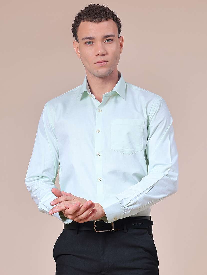 men solid collared long sleeve shirt