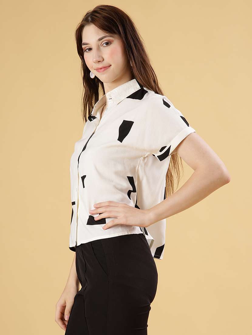 women printed short sleeve boxy shirt - 21935483 - Standard Image - 2