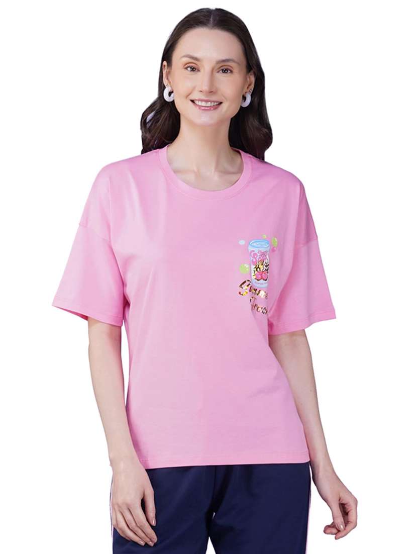 women printed short sleeve loose fit t-shirt - 21935506 - Standard Image - 2