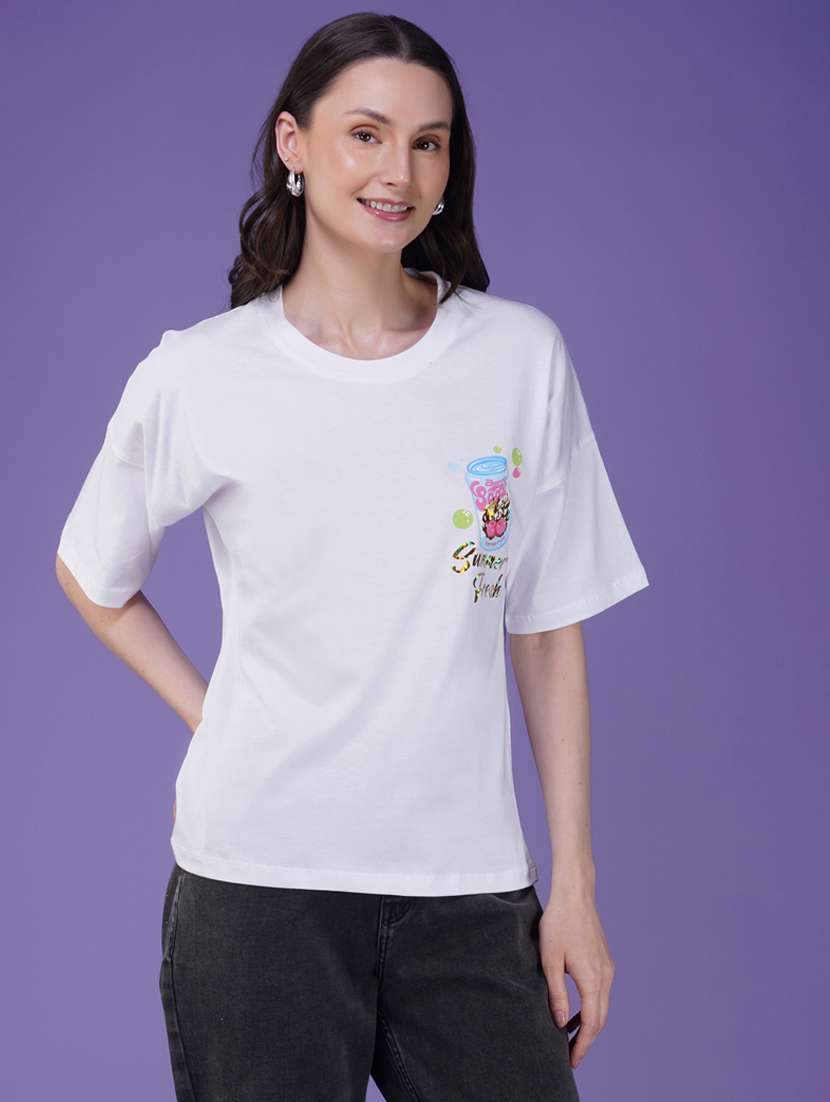 women printed short sleeve loose fit t-shirt