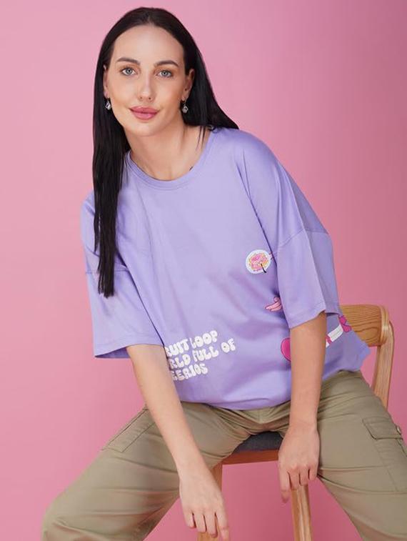 women printed short sleeve loose fit t-shirt - 21935510 - Zoom Image - 0