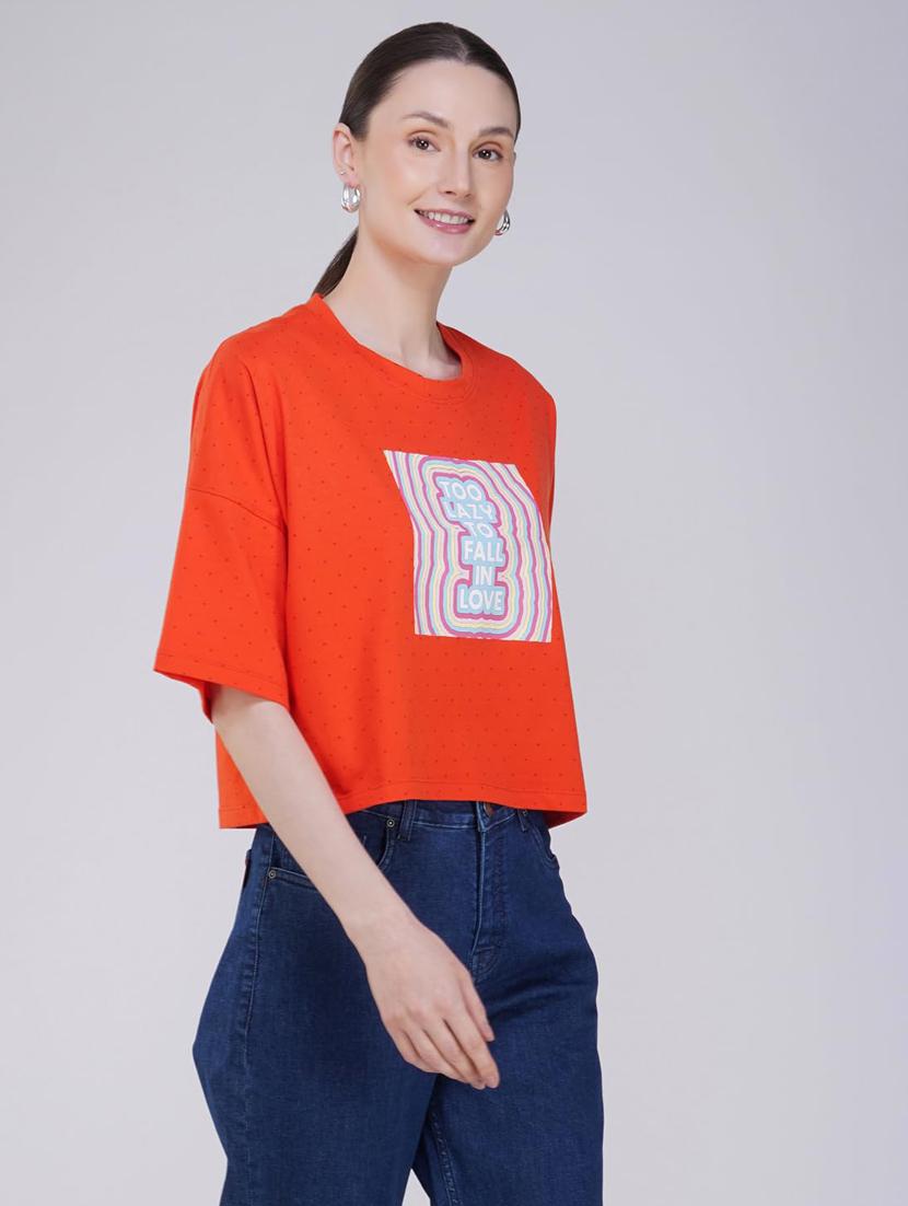 women printed short sleeve regular fit crop t-shirt - 21935512 - Standard Image - 2