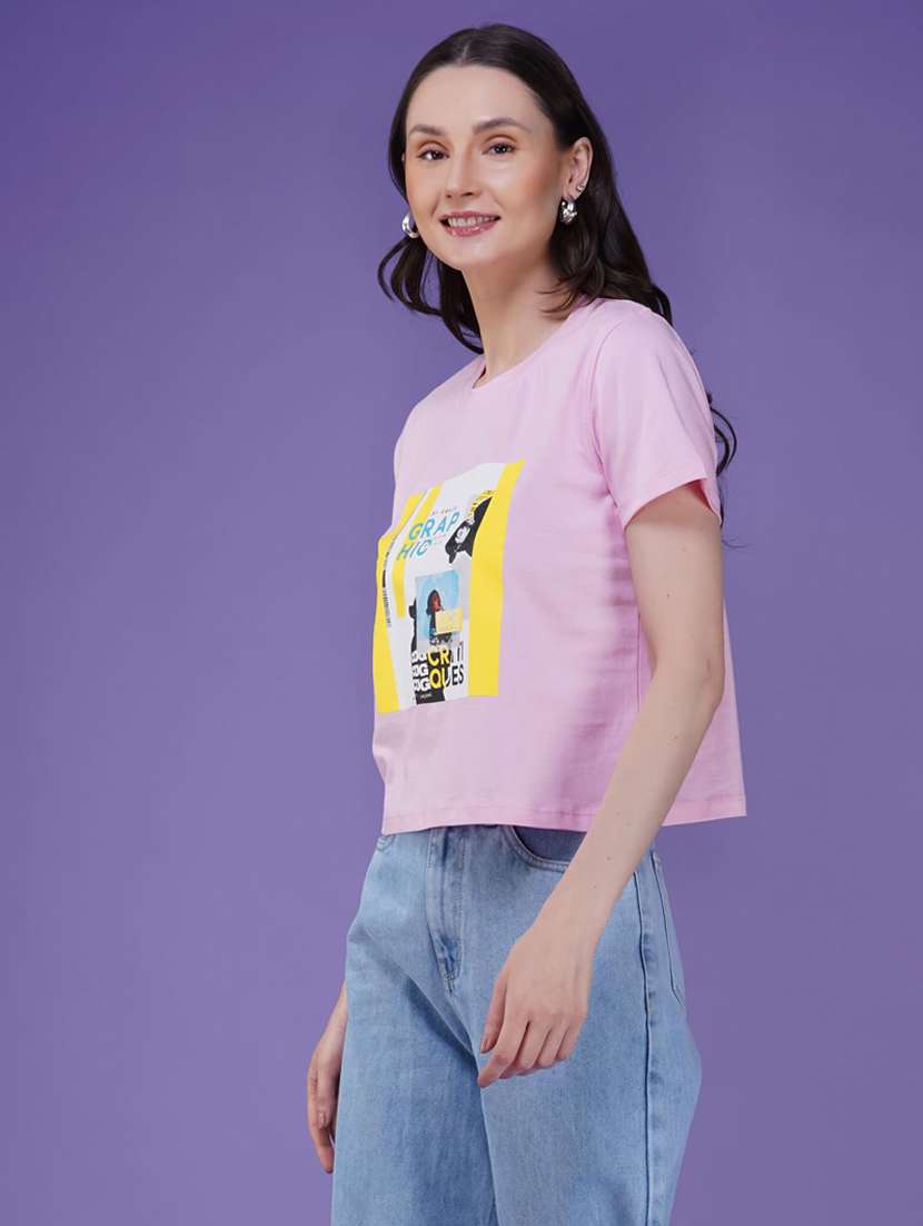 women printed short sleeve regular fit crop t-shirt - 21935514 - Standard Image - 2