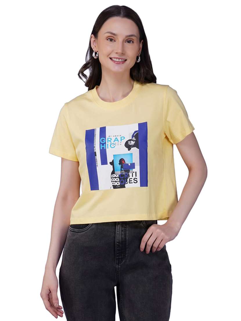 women printed short sleeve regular fit crop t-shirt - 21935515 - Standard Image - 2