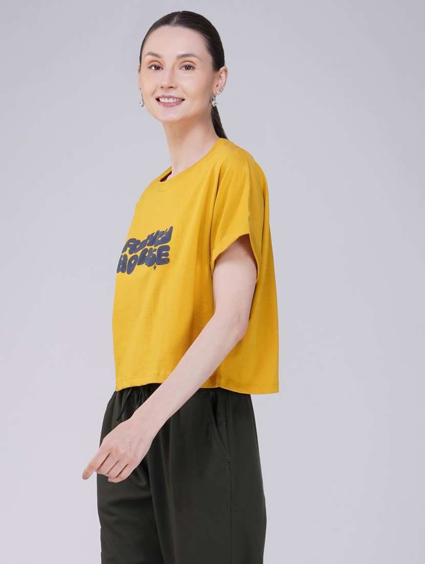 women printed short sleeve regular fit crop t-shirt - 21935516 - Standard Image - 2
