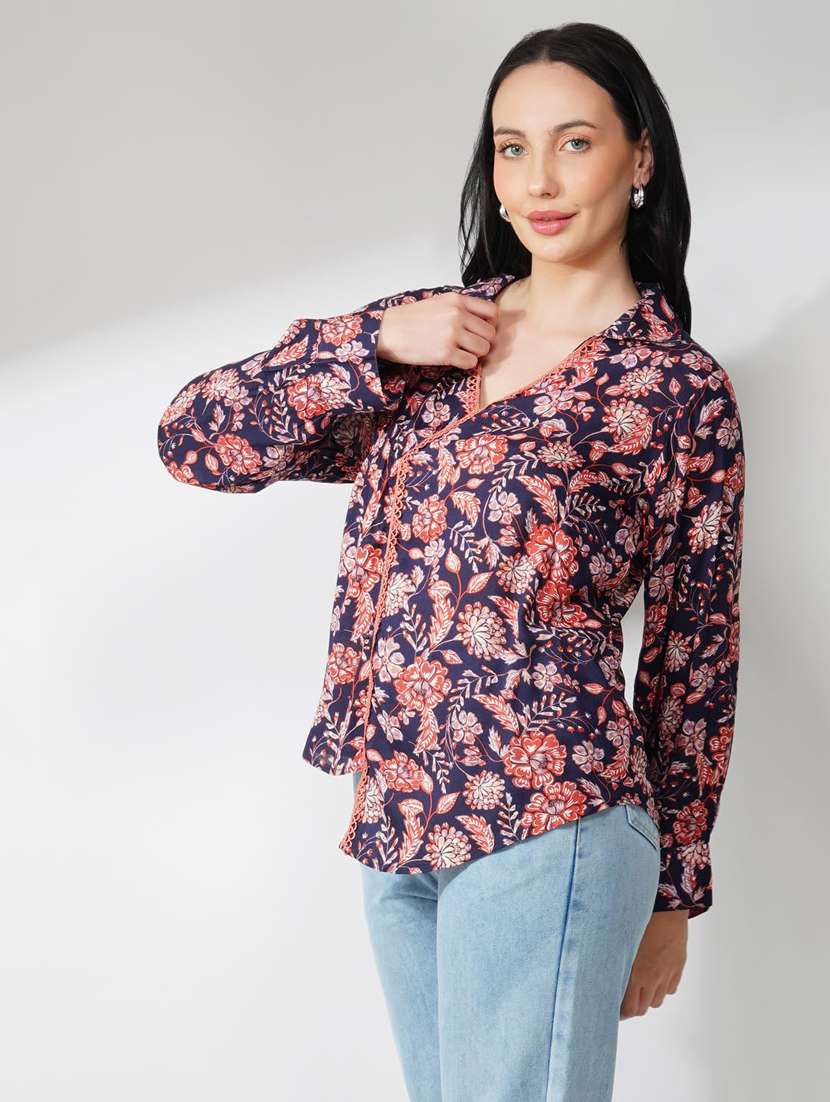 women floral print long sleeve asymmetric top - 21935521 -  Standard Image - 2