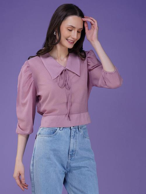women mauve puff sleeve crop top - 21935523 - Standard Image - 0