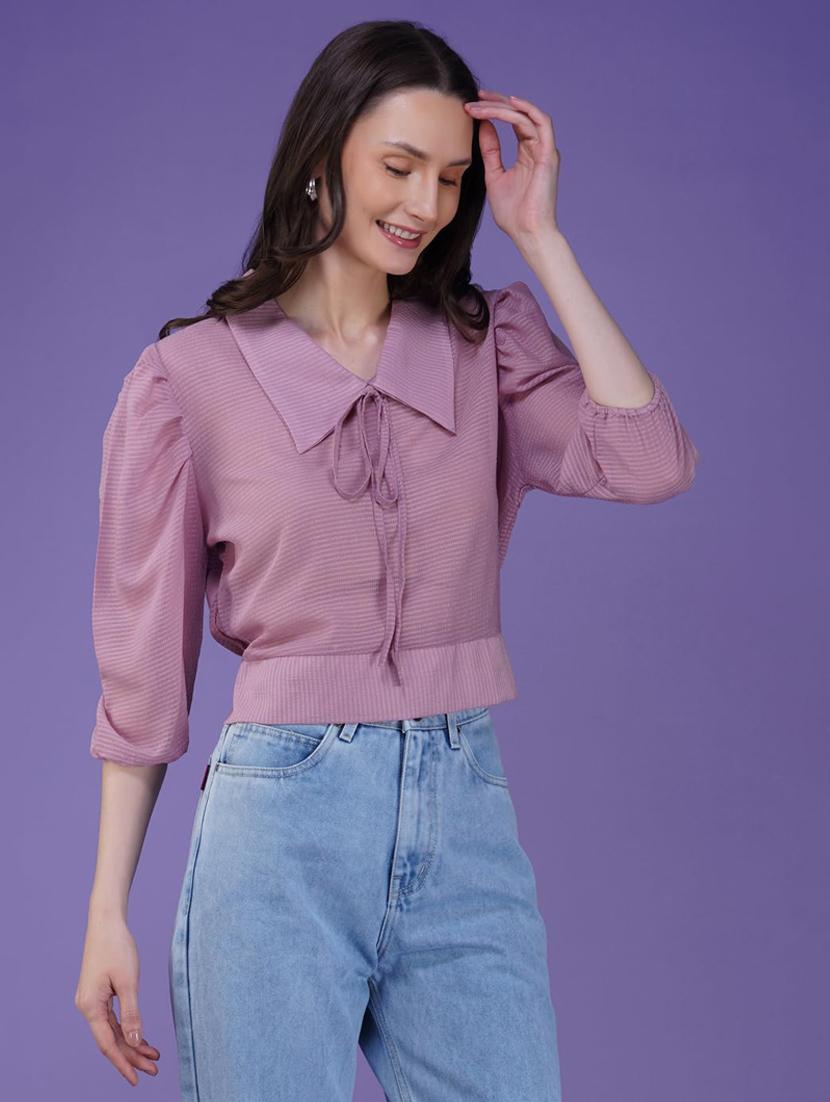 women mauve puff sleeve crop top - 21935523 - Zoom Image - 0