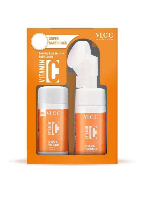 vlcc vitamin c foaming face wash with bulit-in brush refill combo