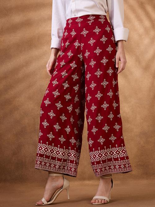 women printed high rise wide leg palazzo - 21935602 -  Standard Image - 0