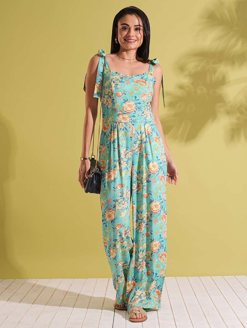 women floral print shoulder strap jumpsuit