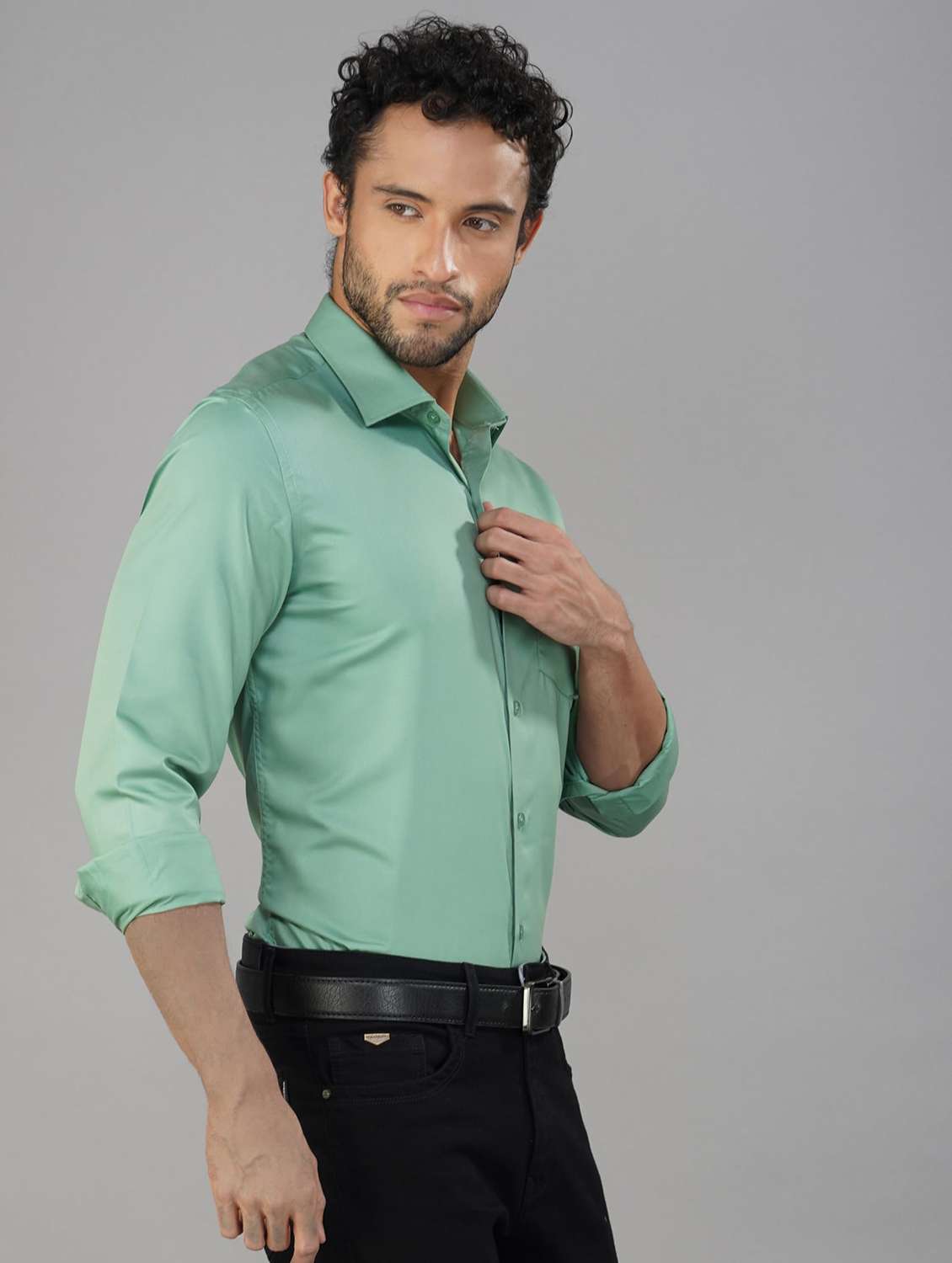 men solid collared long sleeve regular fit shirt - 21935608 -  Standard Image - 2