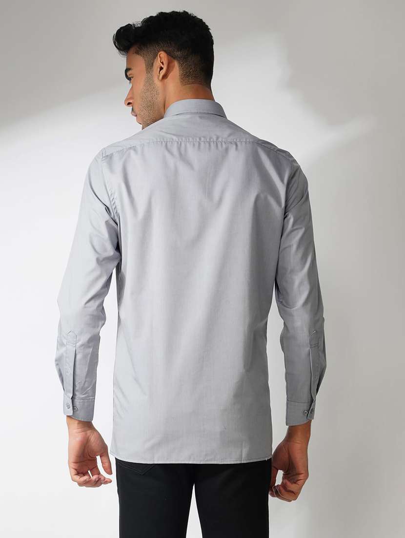 men's grey cotton blend formal solid shirt - 21935609 - Standard Image - 2