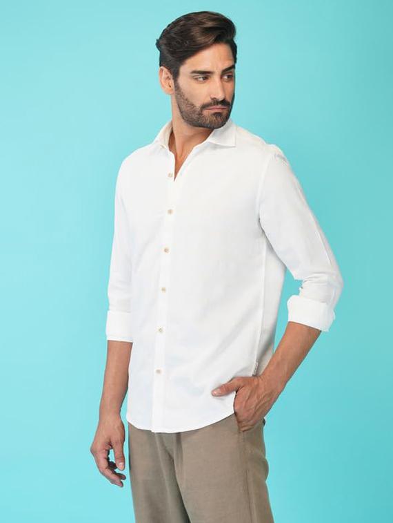 men solid collared long sleeve casual shirt - 21935620 - Standard Image - 2