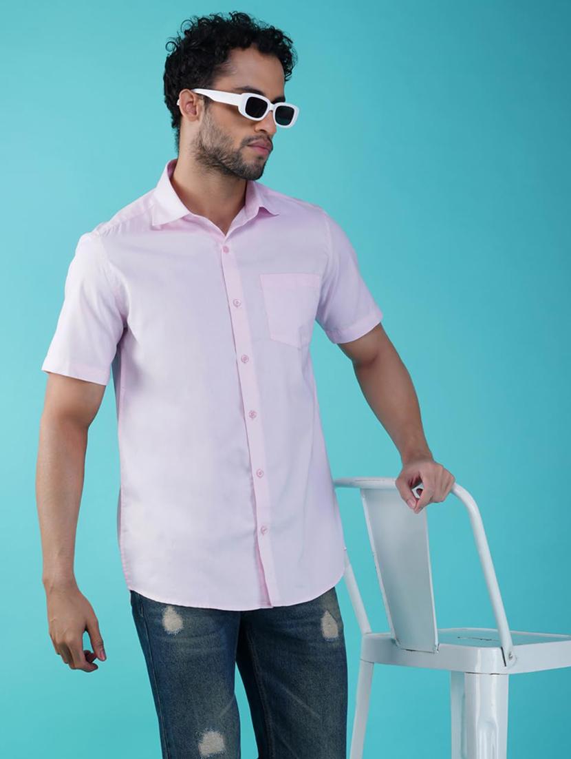 men solid collared short sleeve regular fit shirt