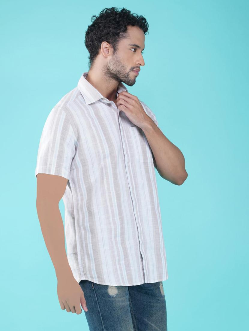 men striped collared short sleeve regular fit shirt - 21935628 - Standard Image - 2