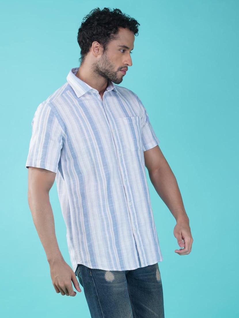 men striped collared short sleeve regular fit shirt - 21935629 - Standard Image - 2