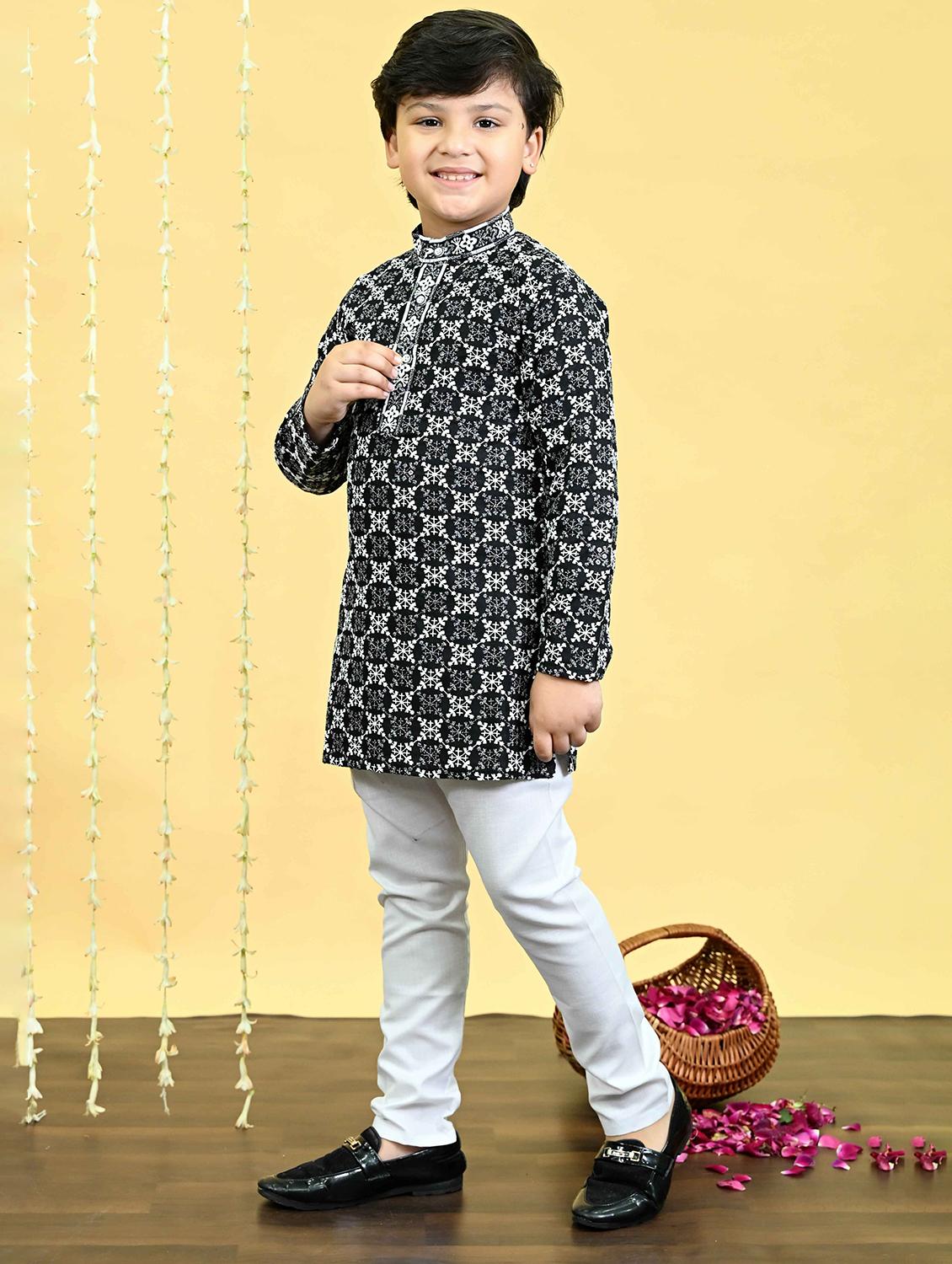 boys embroidered kurta and pyjama set - 21935657 - Standard Image - 2