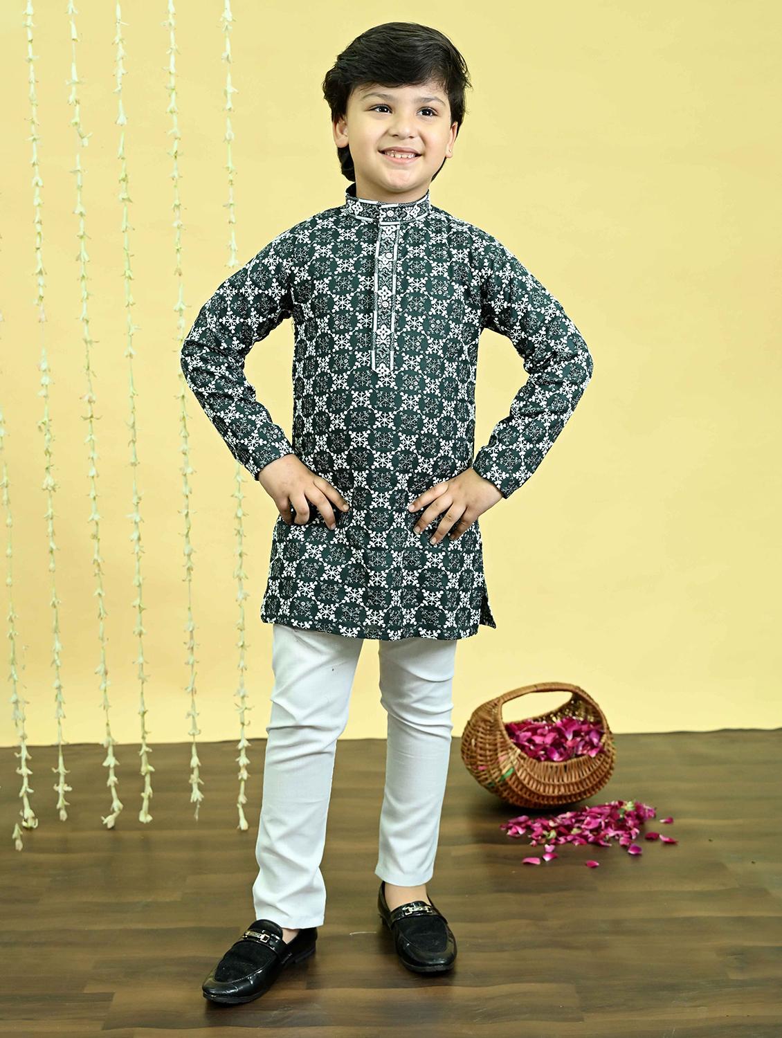 boys embroidered kurta and pyjama set - 21935659 - Standard Image - 2