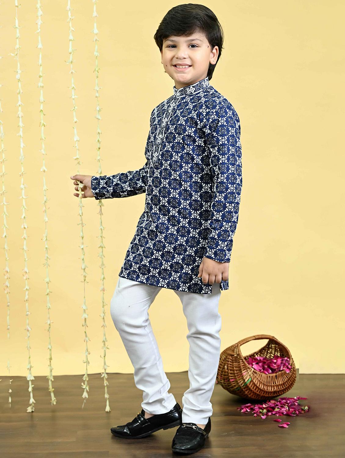 boys embroidered kurta and pyjama set - 21935661 - Standard Image - 2
