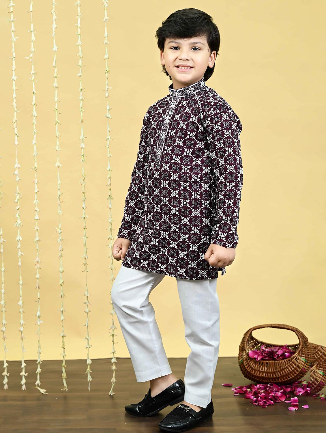 boys embroidered kurta and pyjama set - 21935662 - Standard Image - 2