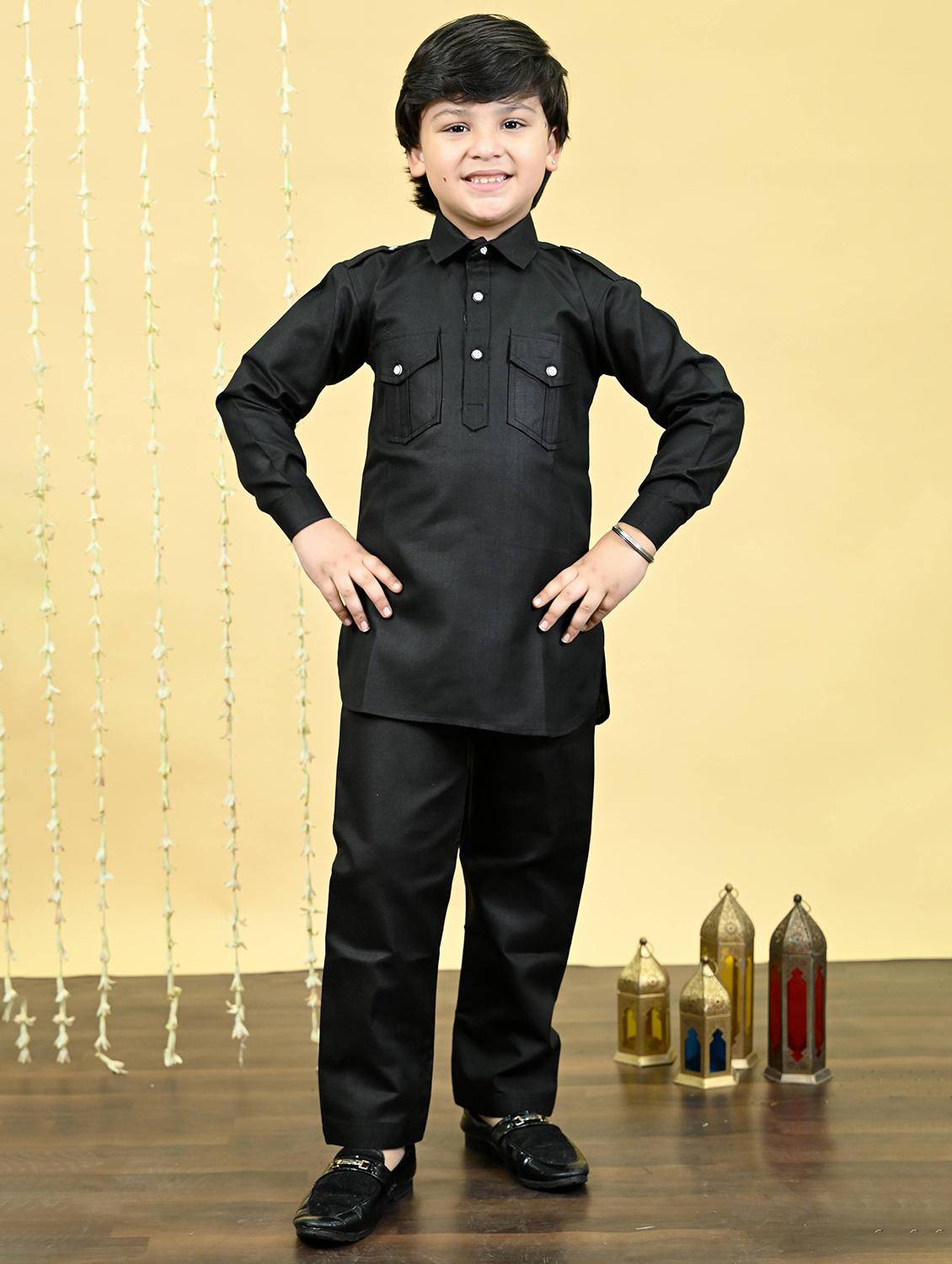 boys solid long sleeve kurta and pyjama set - 21935663 - Standard Image - 2