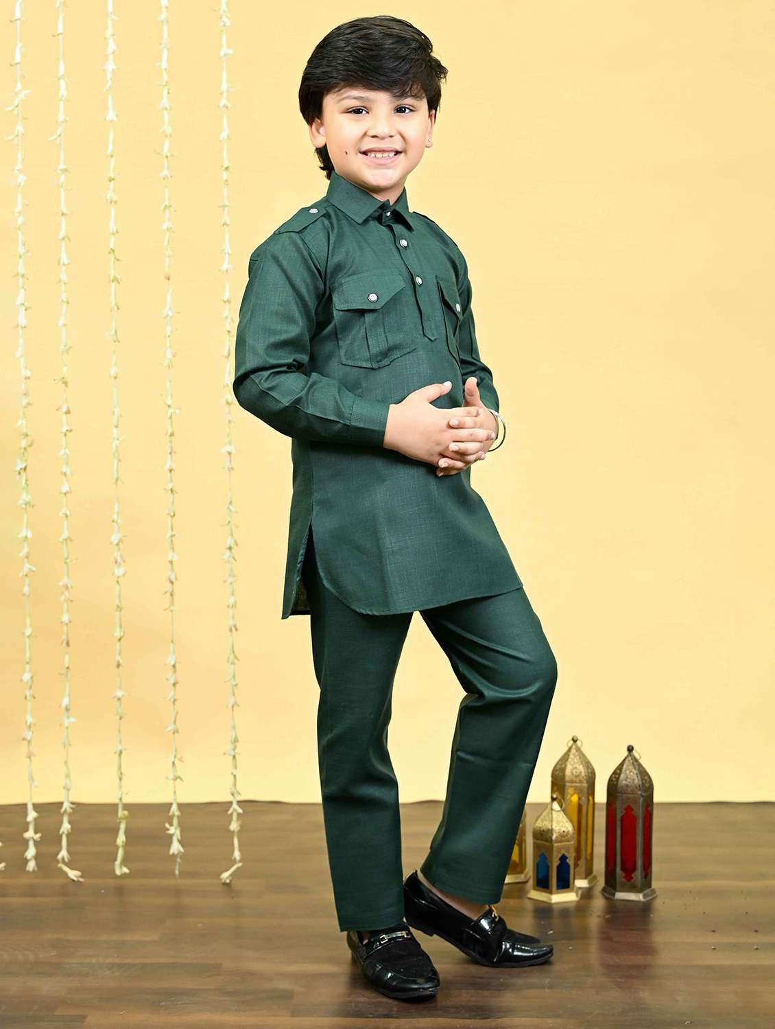 boys solid long sleeve kurta and pyjama set - 21935664 -  Standard Image - 2