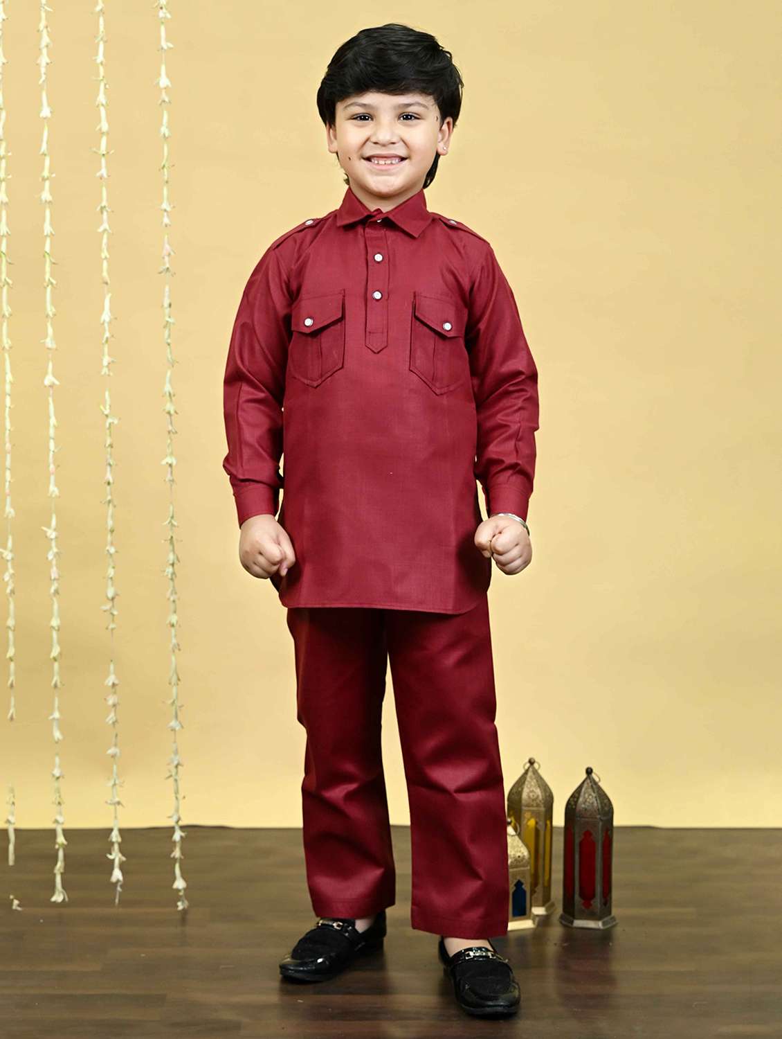 boys solid long sleeve kurta and pyjama set - 21935665 -  Standard Image - 2