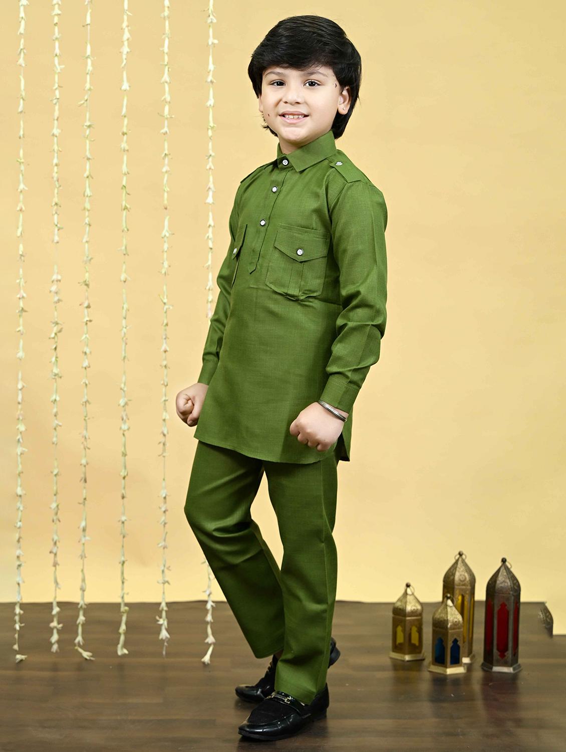 boys solid long sleeve kurta and pyjama set - 21935666 - Standard Image - 2