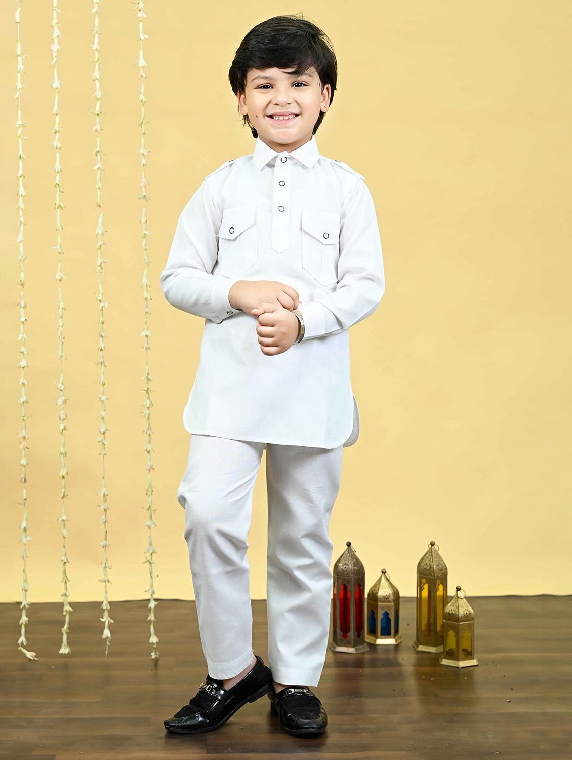 boys solid long sleeve kurta and pyjama set - 21935669 - Standard Image - 2