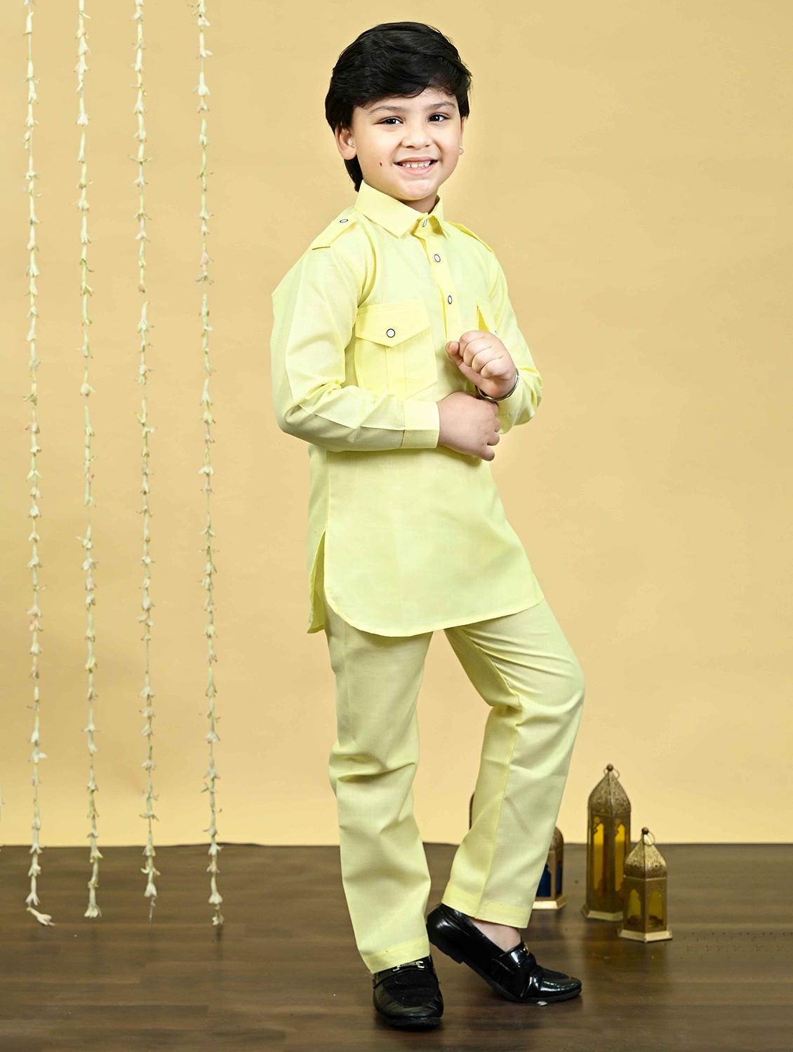 boys solid long sleeve kurta and pyjama set - 21935670 - Standard Image - 2
