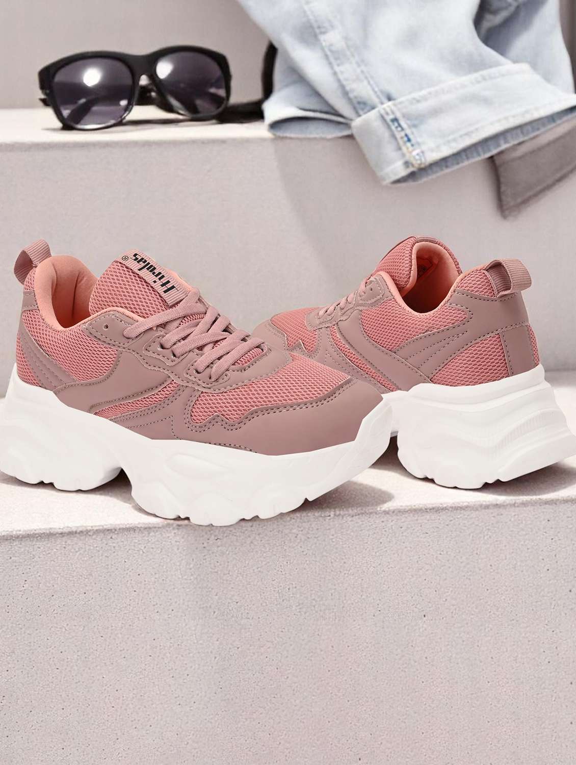women pink lace-up sports shoe