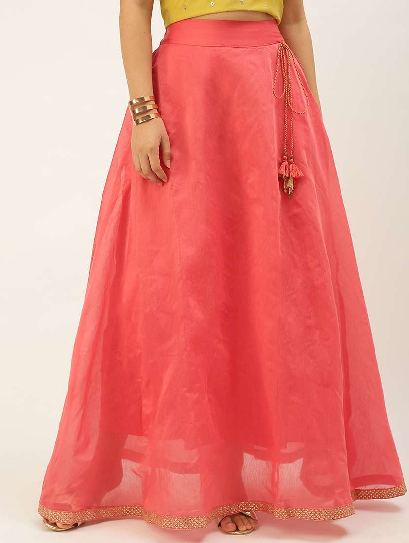 women solid high rise flared skirt with pocket