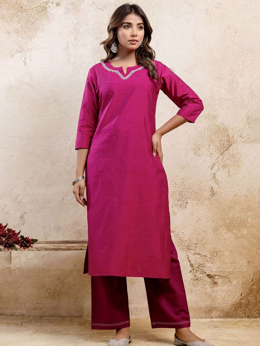 women three quarter sleeve straight kurta - 21935887 -  Zoom Image - 0