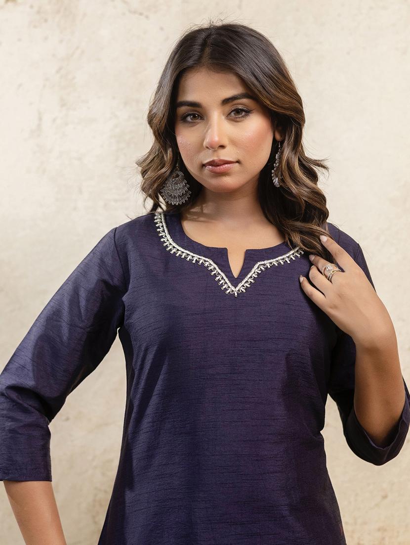 women three quarter sleeve straight kurta - 21935888 - Standard Image - 2