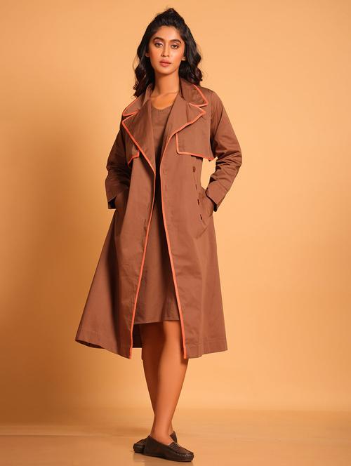 women brown solid long sleeve coat dress - 21935899 - Standard Image - 0