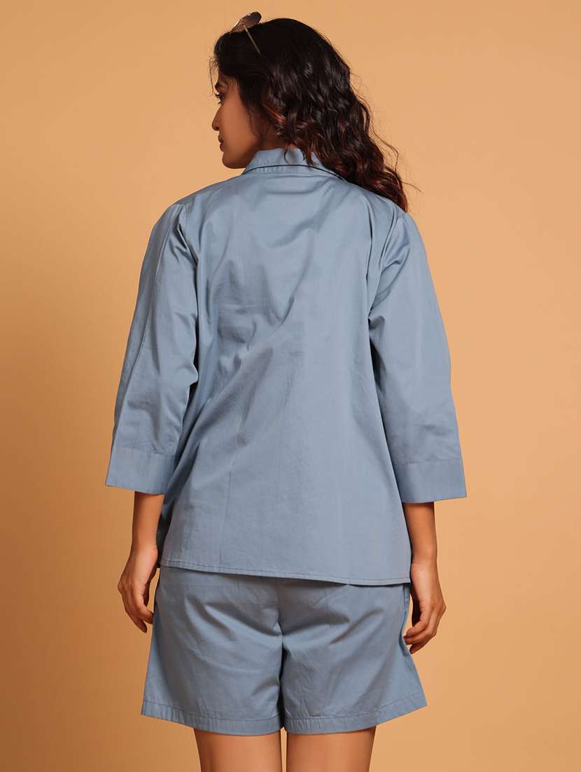 women blue color block shirt & shorts co-ord set - 21935912 -  Standard Image - 2