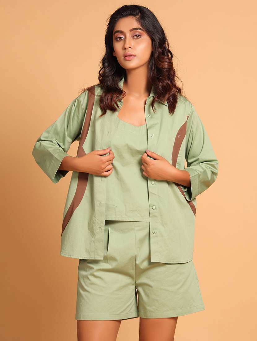 women neo mint color block shirt & shorts co-ord set